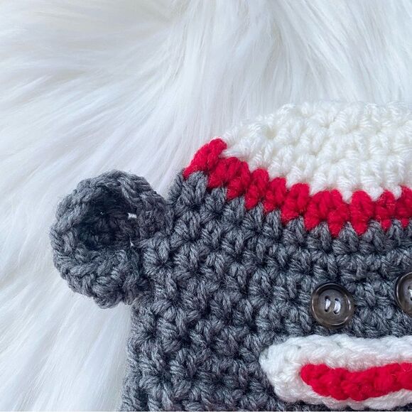 Crochet Baby Hat Sock Monkey 0 - 3 months - Picture 7 of 8